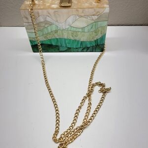 Chic Marble Green and Gold Clutch